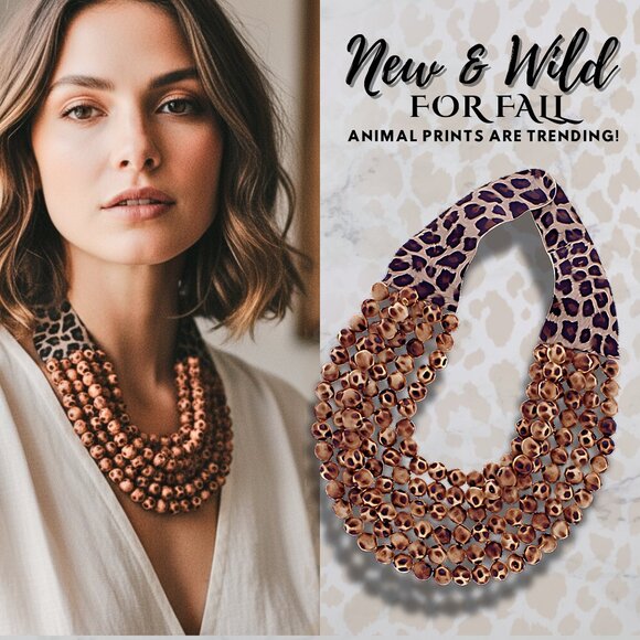 NEW Stunning Faceted Beaded Magnetic Leather Bib Statement Necklace in Leopard - Picture 1 of 6